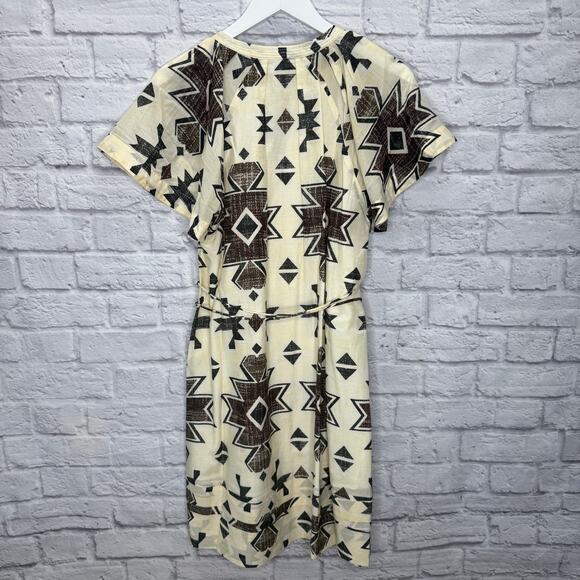 Maria Cher Formosa Carol Short Dress Mix 1 Cream Green Size L Aztec Tie Belt - Picture 10 of 10